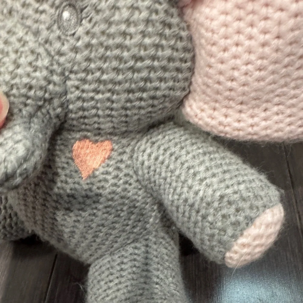 Gray and Pink Elephant Plush Soft Waffle Knit Toy Stuffed Animal Baby Infant